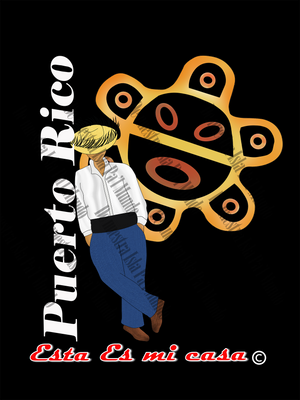 Design with a person, Puerto Rican flag colors, and text on a black background